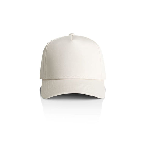 A cream-coloured cap with a curved brim and a logo on the front.