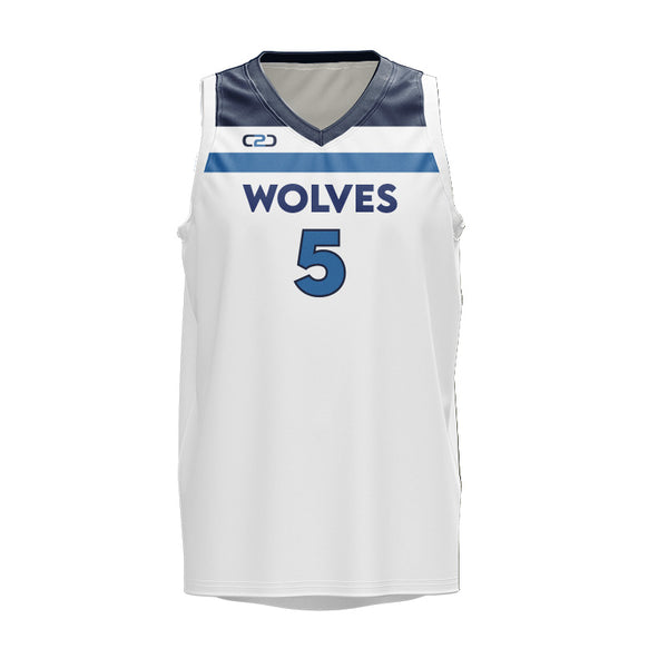 Timberwolves Basketball Singlet V Neck White - Front View